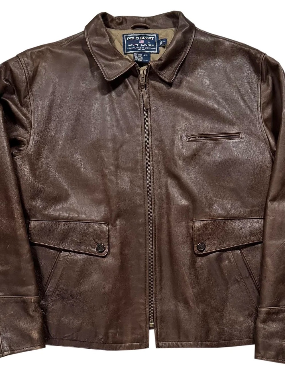 Vintage Polo Sport Ralph Lauren Brown Leather Jacket (Size XL)